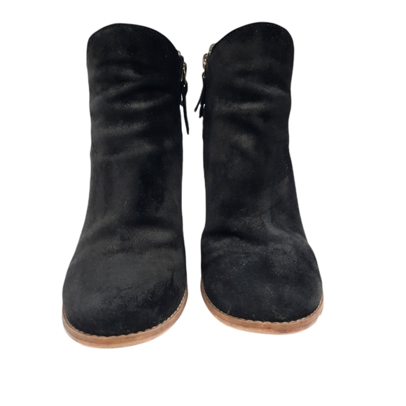 Hinge Tracer Black Suede Leather Wooden Stacked Wedge Ankle Boots Size 8 Women's - Picture 2 of 11